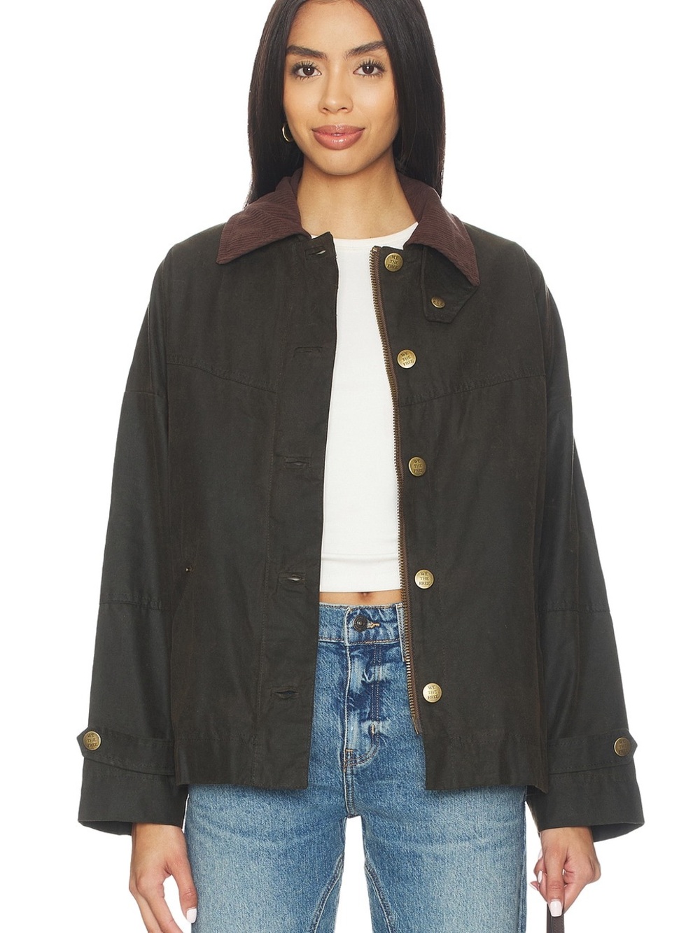 Free People We The Free Cori Waxed Jacket Olive Plaid L NWT $298